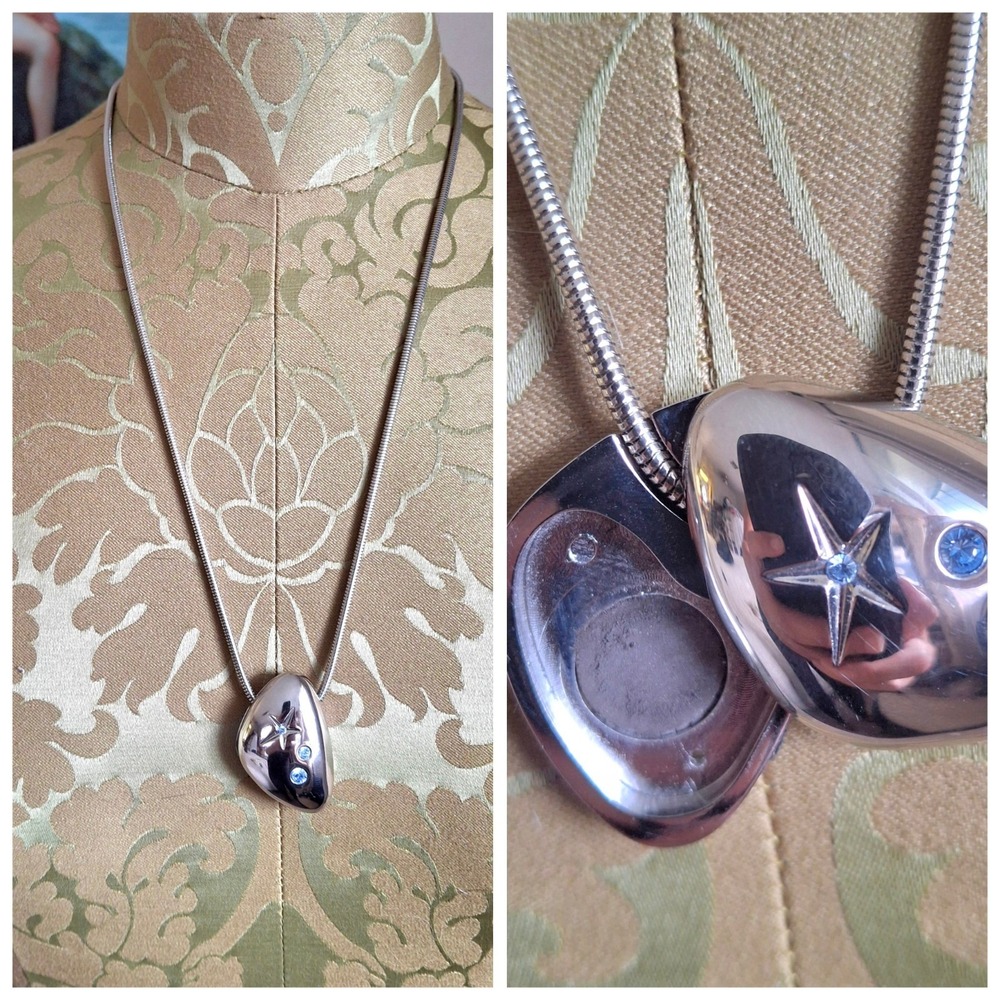 Vintage Thierry Mugler Angel Essence (Hideaway) Pendant Silver Tone Necklace 23"